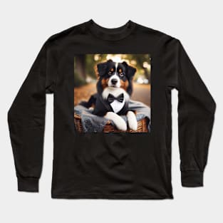 Australian shepherd dog in formal tuxedo suit Long Sleeve T-Shirt